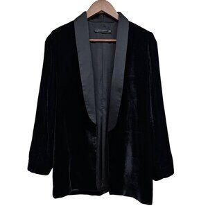 Zara Woman Black Velvet Blazer With Satin Collar Size Medium